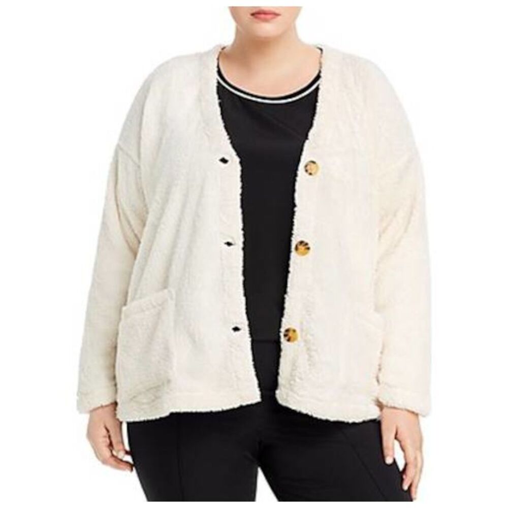 COLLECTION BY BOBEAU Womens Faux Shearling Cardigan Button Up Sweater